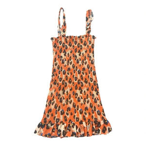 Waverly Grey Smocked Leopard Print Bodycon Mini Dress Ruffle Trim Sz L